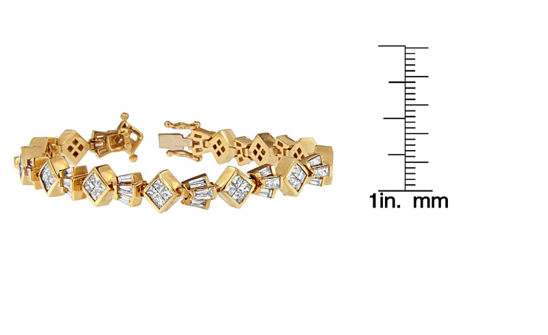 14K Yellow Gold Princess and Baguette Cut Diamond Geometric Bracelet (7 3/4 cttw, G-H Color, VS1-VS2 Clarity)