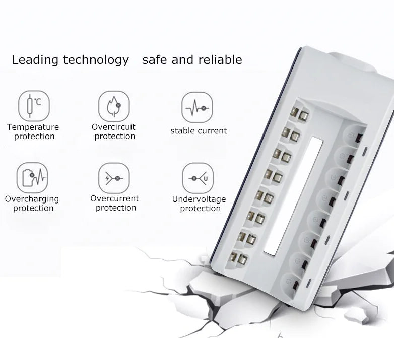 8 Slot Battery Charger For Ni-MH Ni-CD AA AAA Rechargeable Batteries Fast Charge