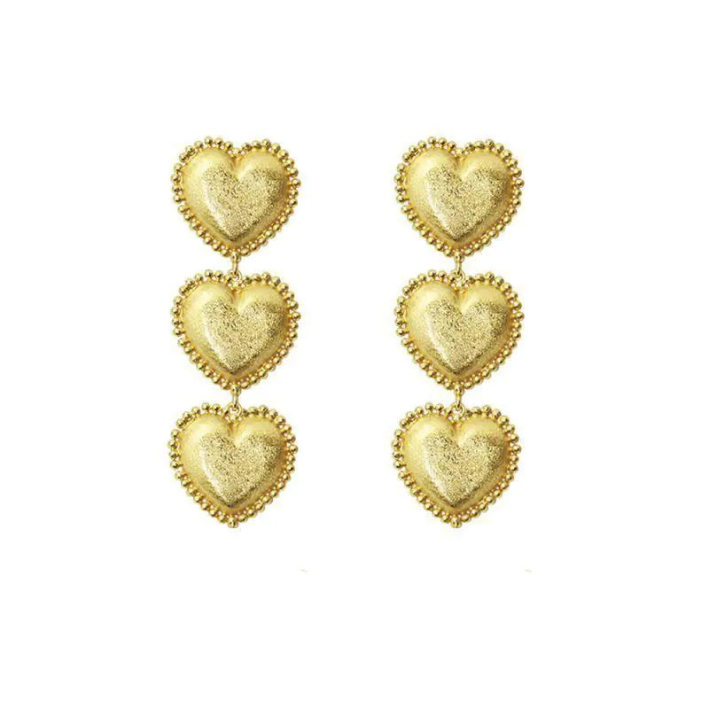 3 Gold Hearts Earrings