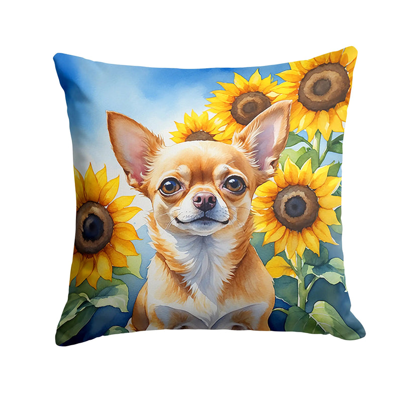 Chihuahua in Sunflowers Throw Pillow