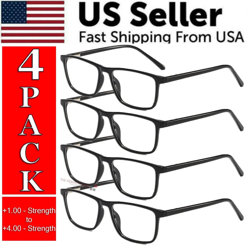 Reading Glasses Mens Womens Unisex Readers Eyeglasses 4 Pack Glasses New Square