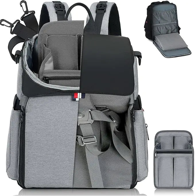 GillyGro Multipurpose Convertible Backpack For Moms & Dads| Converts into a High Chair & Built-in XL Changing Station| Comes with Insulated & Waterproof Pockets Stroller Clips for Parents (Grey)