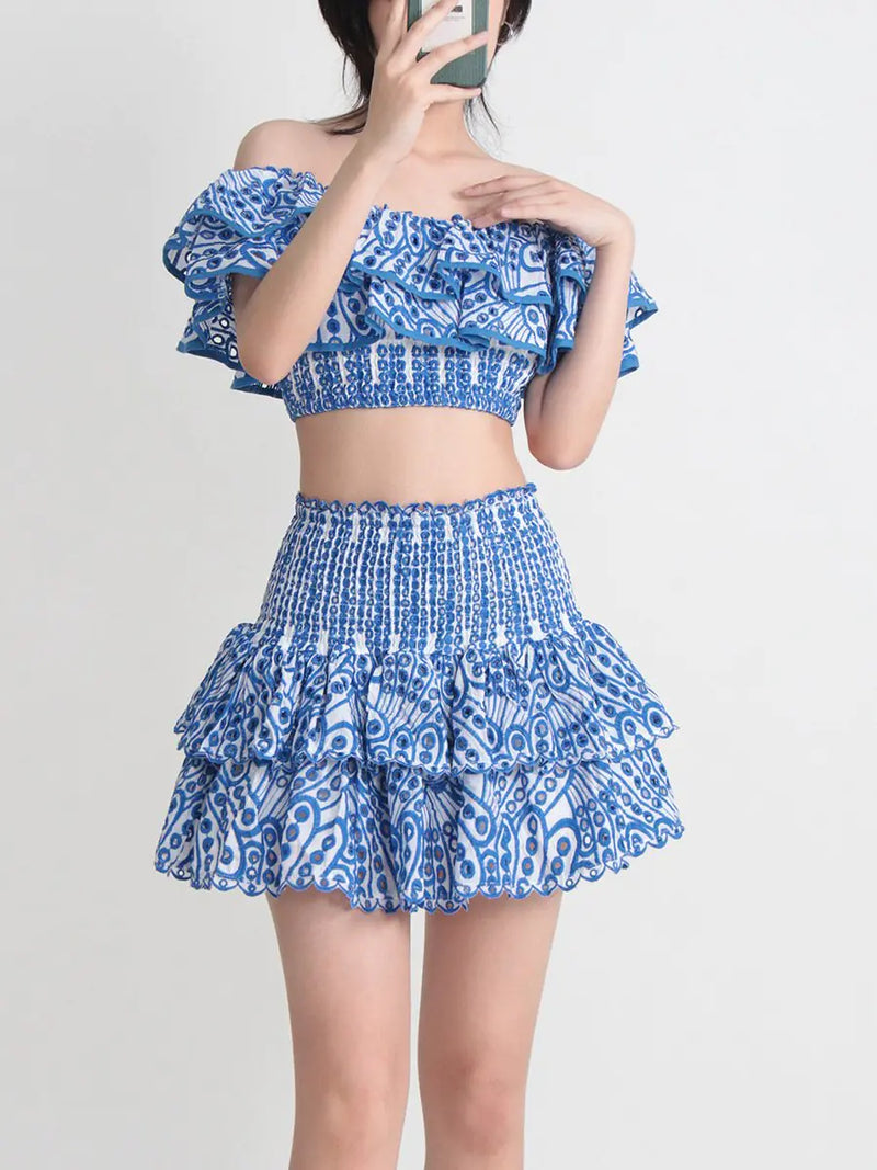 Seaside Vacation Two-Piece Ruffled Shirt & Skirt Set