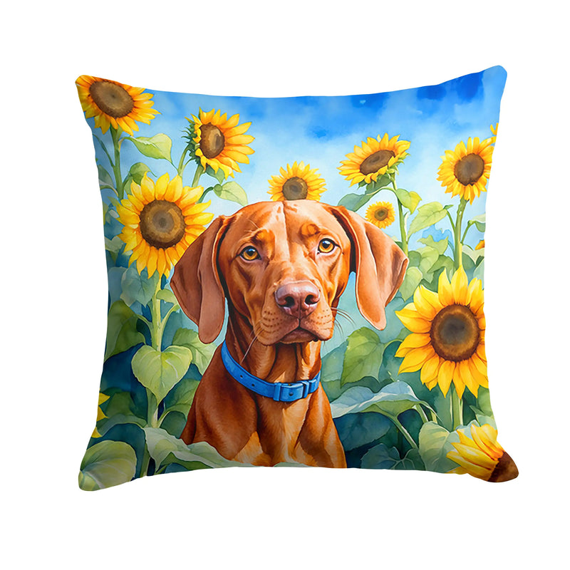 Vizsla in Sunflowers Throw Pillow