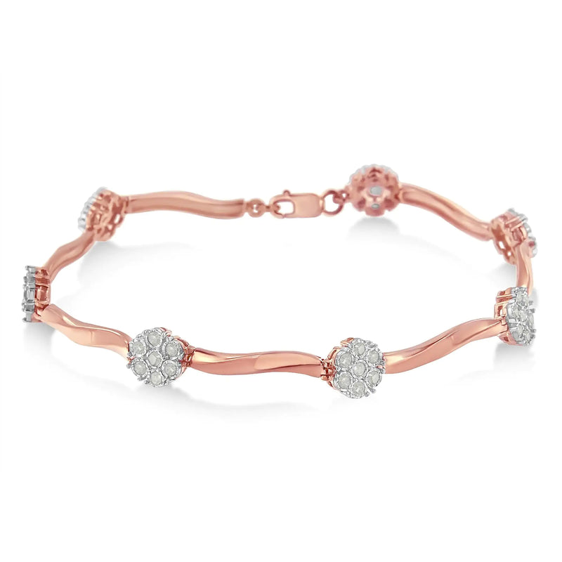 .925 10k Rose Gold Over Sterling Silver 1.0 cttw Diamond Floral Link Bracelet (I-J Color,I3 Clarity)