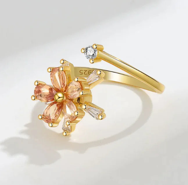 Rotating Rose Flower Opening Ring