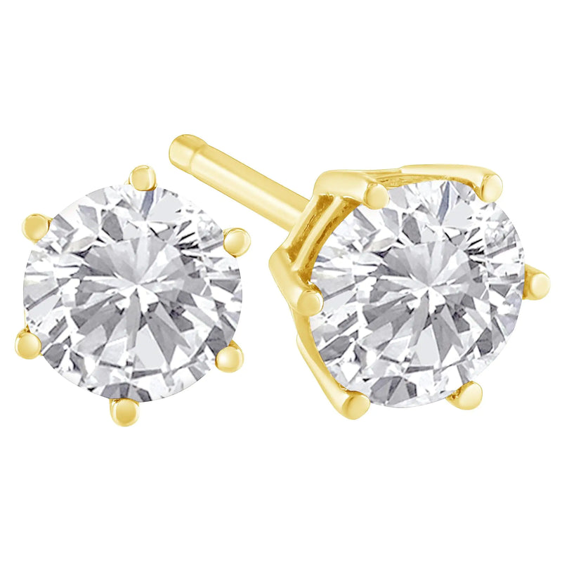 14K Yellow Gold 1/5 Cttw Round Brilliant-Cut Near Colorless Diamond Classic 6-Prong Stud Earrings (J-K Color, I2-I3 Clarity)