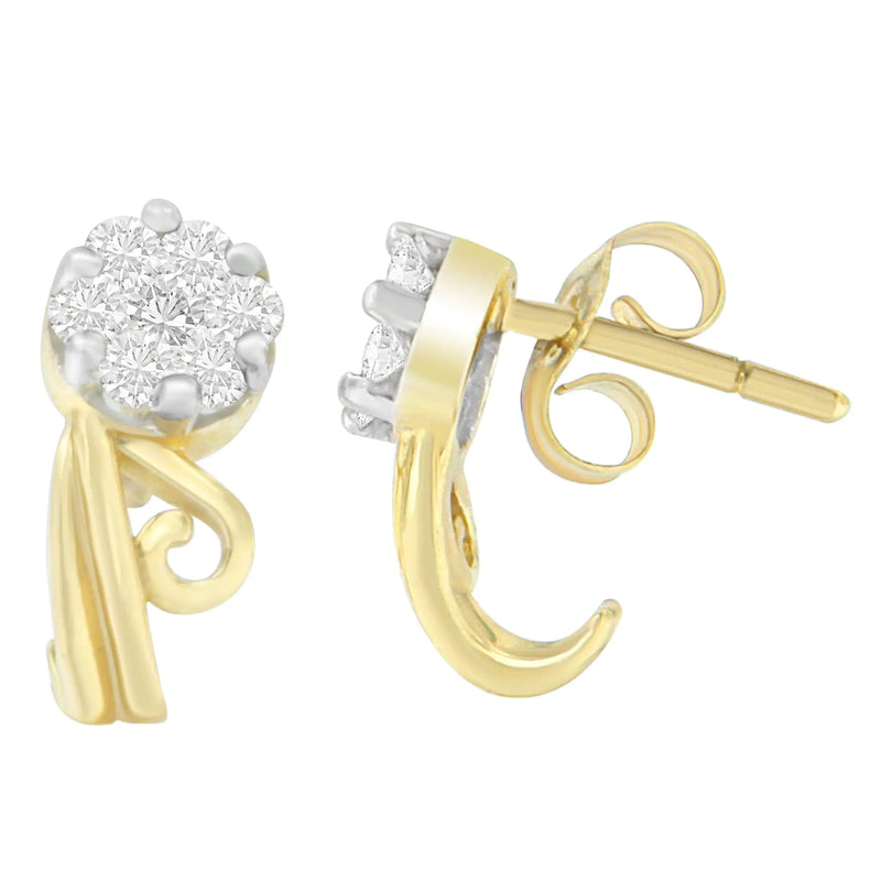 14K Yellow Gold 1/2 cttw Round Cut Diamond Earrings (I-J, SI2-I1)