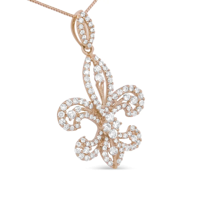 14K Yellow Gold 1.00 Cttw Round Diamond Fleur De Lis 18" Pendant Necklace (H-I Color, SI2-I1 Clarity)