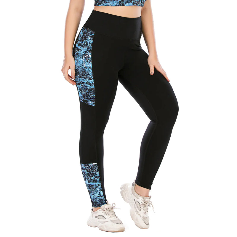 Plus Size Marble Print Yoga Suit with Sports Bra