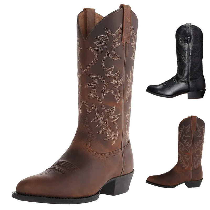 Embroidered Medium Sleeve Western Cowboy Boots