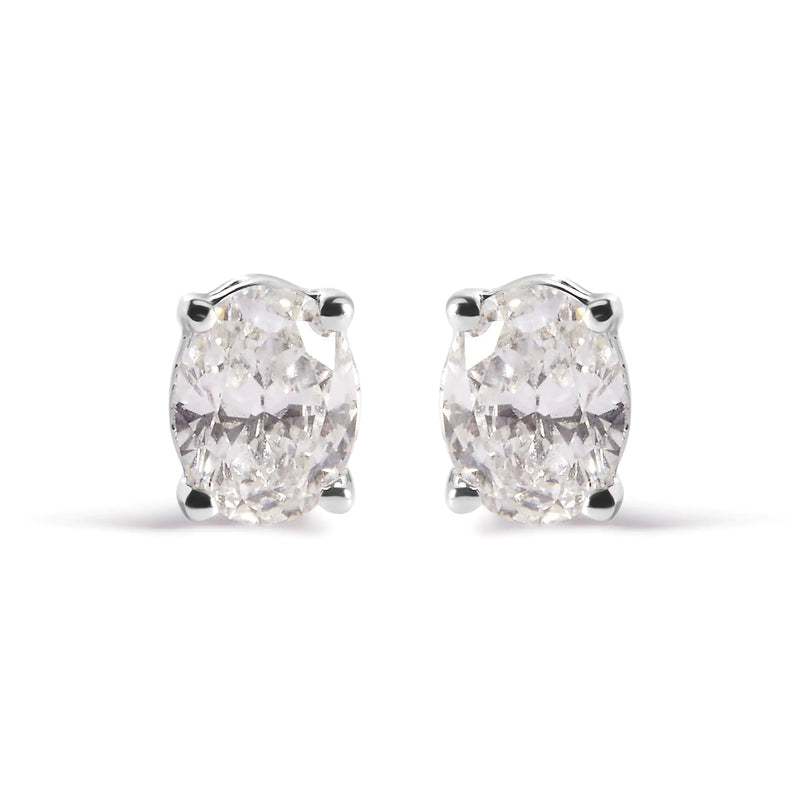 14K White Gold Prong Set Lab Grown Oval Diamond Solitaire Stud Earring (F-G Color, VS1-VS2 Clarity)