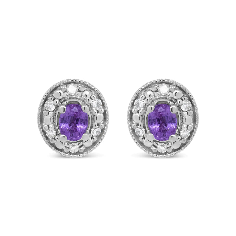 14K White Gold 4x3mm Round Pink Sapphire and 1/10 Cttw Round Diamond Halo Stud Earrings - (I-J Color, SI1-SI2 Clarity)