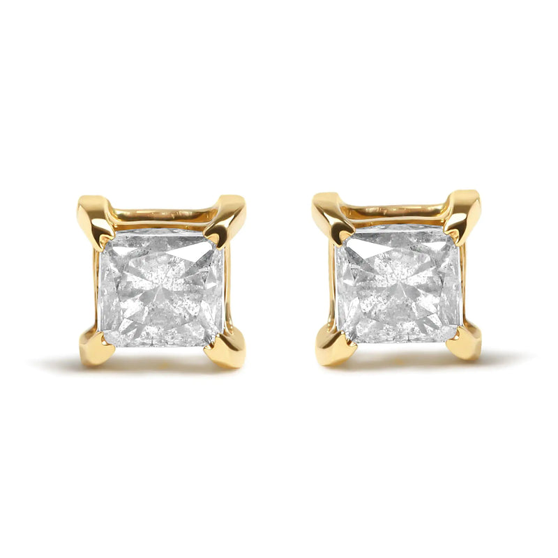 14K Yellow Gold 5/8 Cttw Princess Natural Brown Color Diamond 4-Prong Stud Earrings (Brown Color, SI2-I1 Clarity)