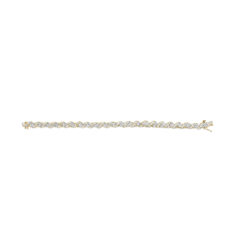 10K Yellow Gold 2.00 Cttw Round-Cut and Baguette-Cut Diamond Floral Design Swirl Link 7" Bracelet (I-J Color, I1-I2 Clarity)