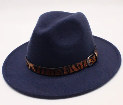 Fall Winter New Wool Fedora with Leopard Print Hat