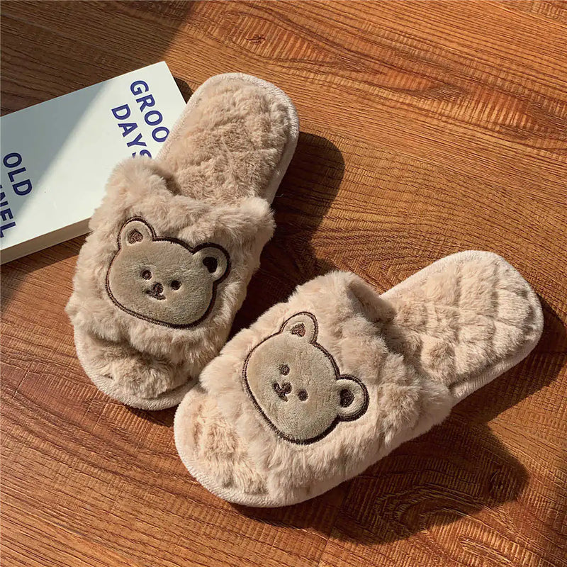 Cute Bear Cotton Slippers for Women in Autumn/Winter
