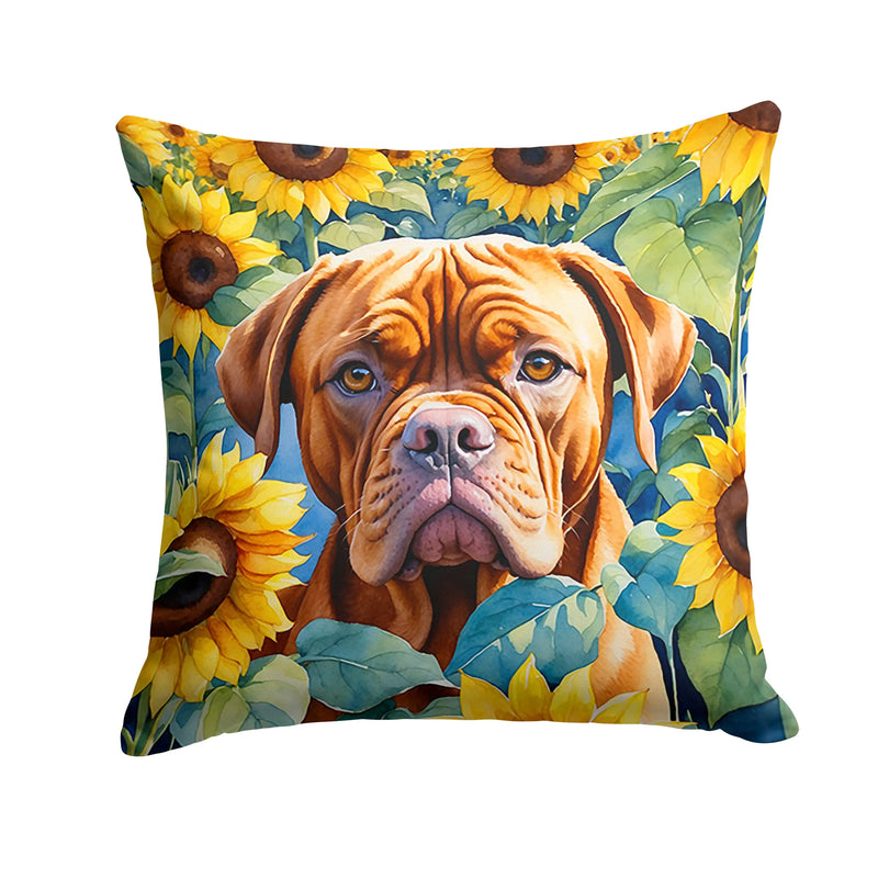 Dogue de Bordeaux in Sunflowers Throw Pillow