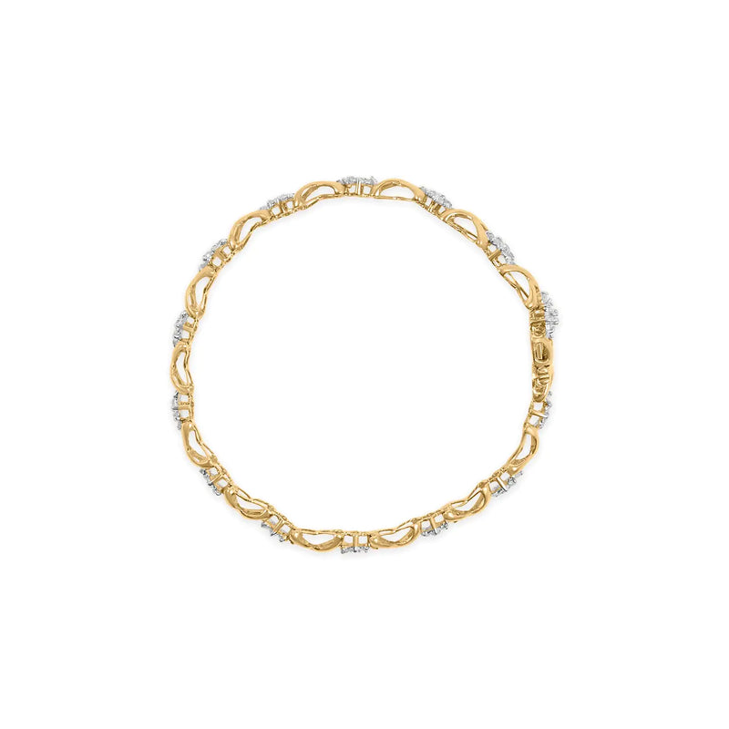 10k Yellow Gold 2.00 Cttw Diamond Cluster and Alternating "X" Link Bracelet (I-J Color, I3 Clarity) - 7"