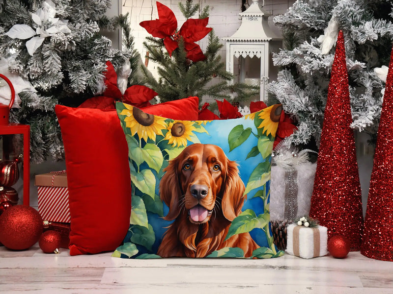 Irish Setter in Sunflowers Throw Pillow