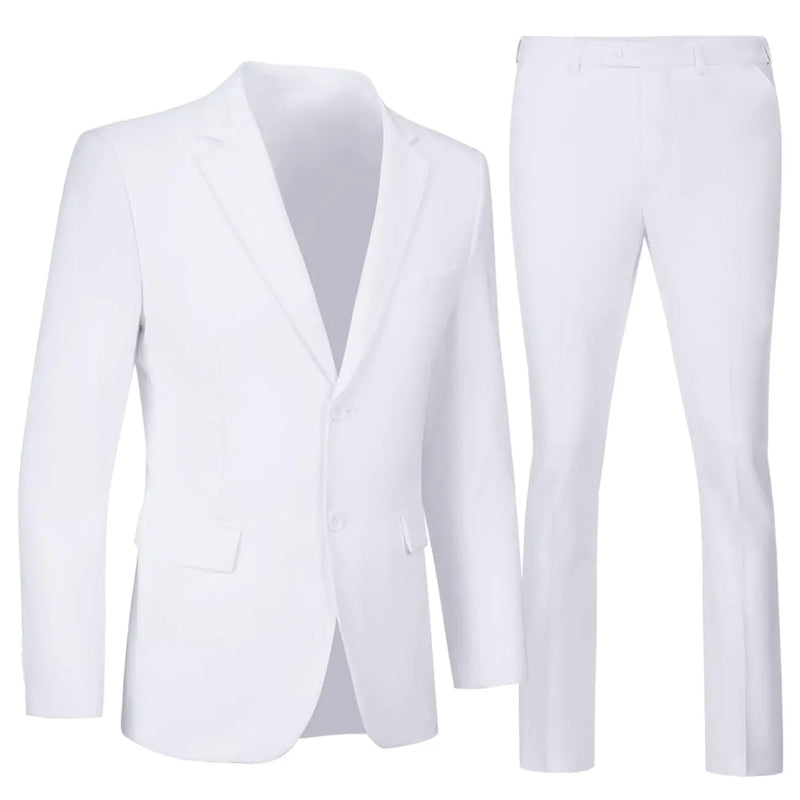 SISAVE Mens White Wedding Dress Suits for Men Slim Fit 2 Pieces Groomsmen Tuxedo Jacket Pants Set Homecoming Outfits M