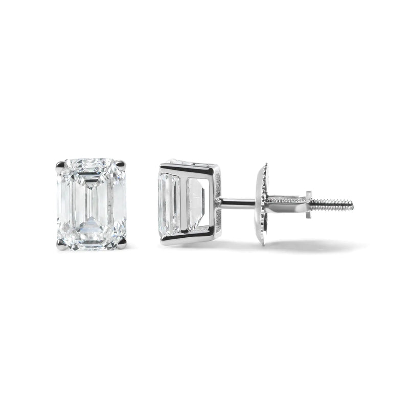 14K White Gold 2.0 Cttw Emerald Cut Lab Grown Diamond Solitaire Stud Earrings (G-H Color, VS1-VS2 Clarity)