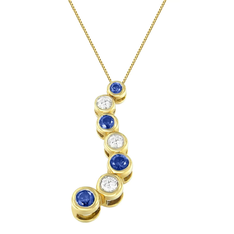 14K Yellow Gold White and Treated Blue Diamond Pendant Necklace (1 cttw, H-I Color, I1-I2 Clarity)