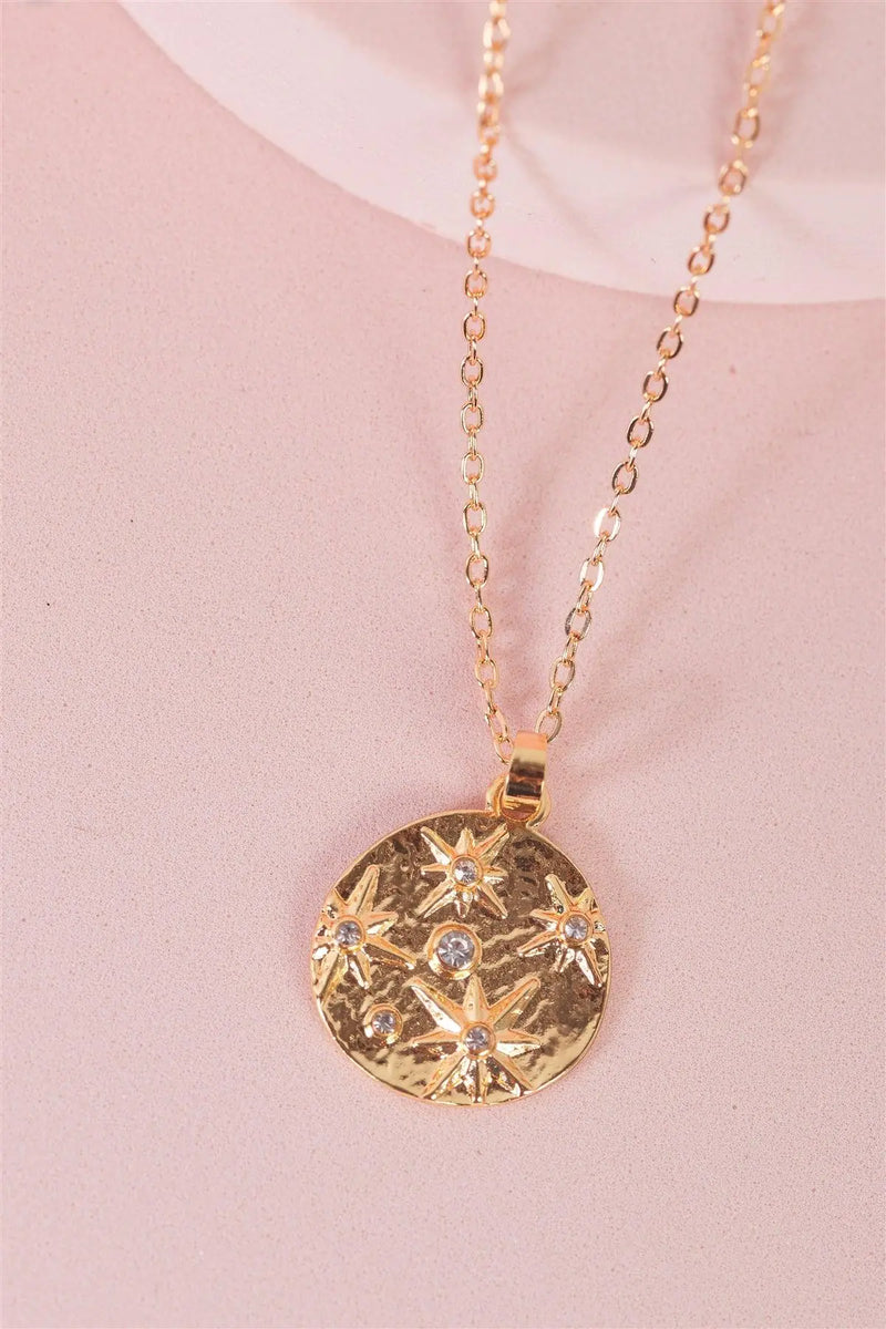 "Night Sky" Gold Chain Stars Circle Crystals Necklace