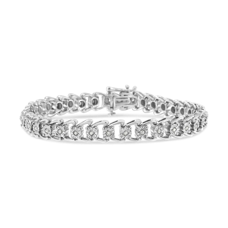 .925 Sterling Silver 1/2 Cttw Diamond Miracle-Set Double Swoosh Wave Style 7" Tennis Bracelet (I-J Color, I3 Clarity)