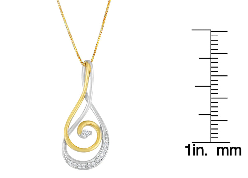 Espira 10K Two-Tone Gold Round Cut Diamond Sparkling Spiral Pendant Necklace (1/6 cttw, J-K Color, I2-I3 Clarity)