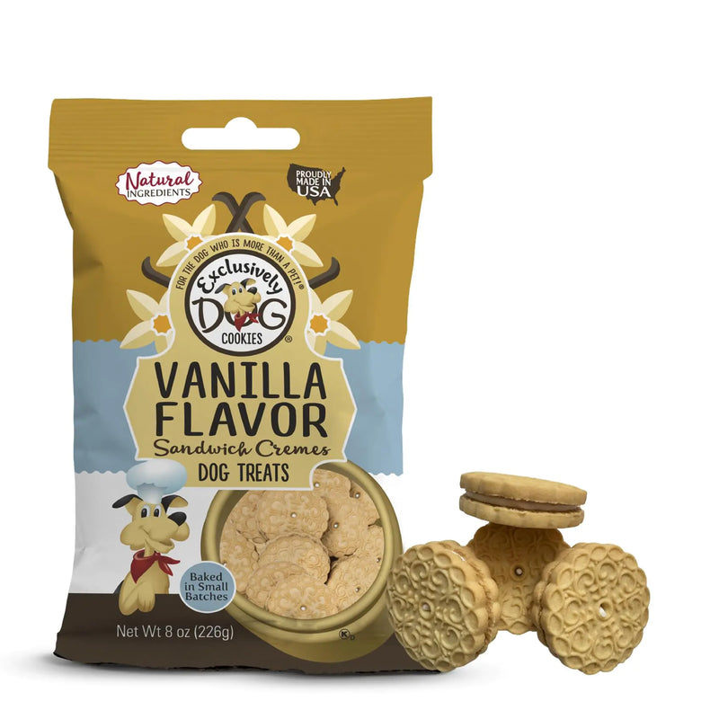 Exclusively Dog Cookies Sandwich Cremes Vanilla Flavor Dog Treats for Medium and Large Dogs Natural and Made in The USA 8 oz