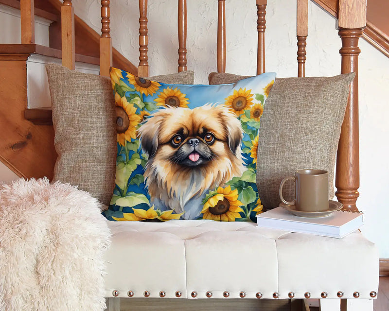 Pekingese in Sunflowers Throw Pillow