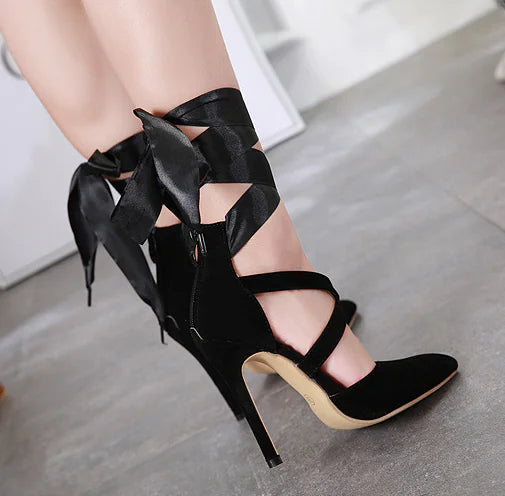Comfortable Ribbon Sexy Pointed Toe Heeled Sandals