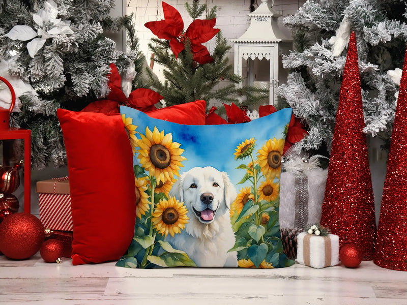 Kuvasz in Sunflowers Throw Pillow