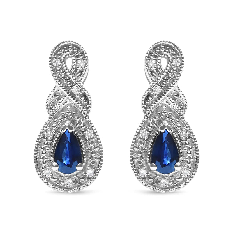 .925 Sterling Silver 4.5 x 3mm Pear Sapphire Gemstone and Diamond Accent Infinity Drop Stud Earrings (H-I Color, SI1-SI2 Clarity)