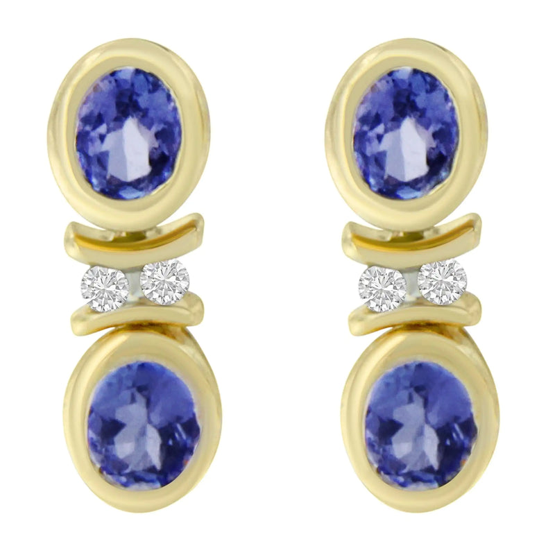 14K Yellow Gold Round Cut Diamond Tanzanite Earrings (1.60 cttw, I-J Color, I1-I2 Clarity)