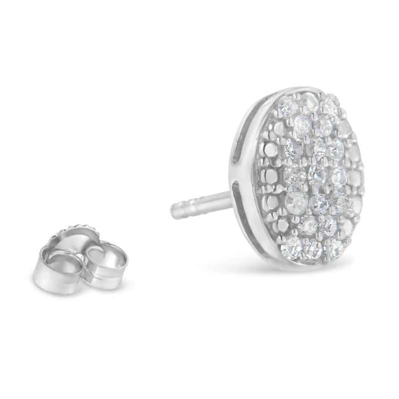 Sterling Silver Round Diamond Oval Cluster Earrings (1/2 cttw, I-J Color, I2-I3 Clarity)