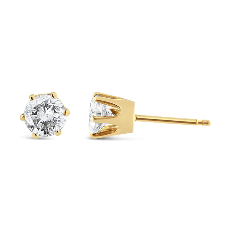 14K Yellow Gold Diamond Solitaire 6 Prong Stud Earrings (3/4 cttw, I-J Color, I2-I3 Clarity)