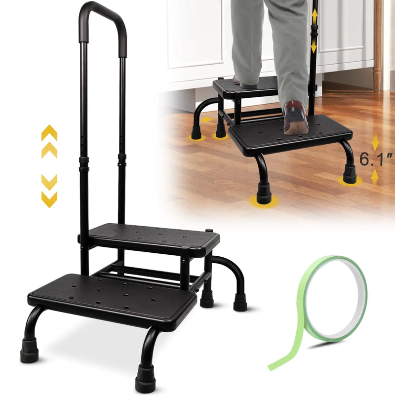 UFIZZY 2 Step Stool with Handle for Elderly with Reinforced Leg Heavy Duty Step Stool for Seniors Adults Medical Foot Stool with Adjustable Handrail for Kitchen Bathtub RV Holds up to 400LBS
