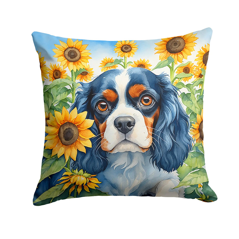 Cavalier Spaniel in Sunflowers Throw Pillow