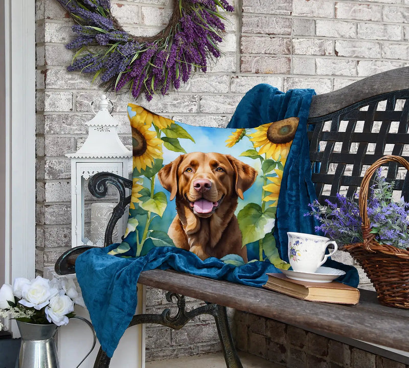 Chesapeake Bay Retriever in Sunflowers Throw Pillow