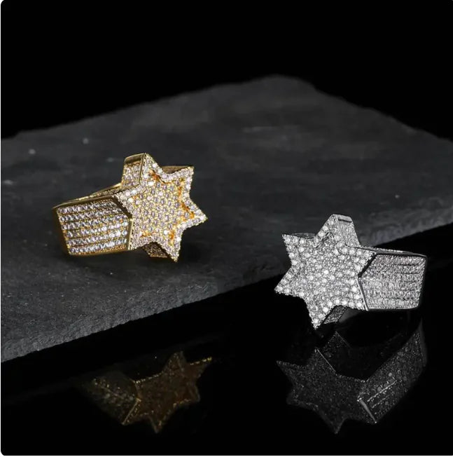 Star Zircon Hip Hop Micro-Inlaid Six-Pointed Star Men&