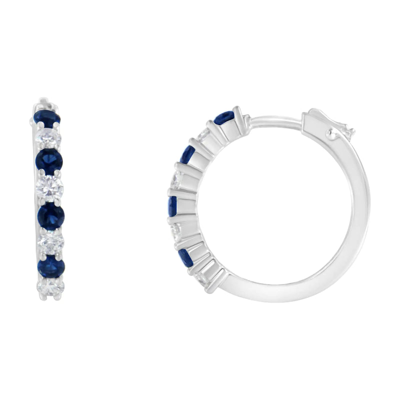 10K White Gold 2.5MM Sapphire Gemstone and 1/2 Cttw Diamond Hoop Earrings (H-I Color, I1-I2 Clarity)