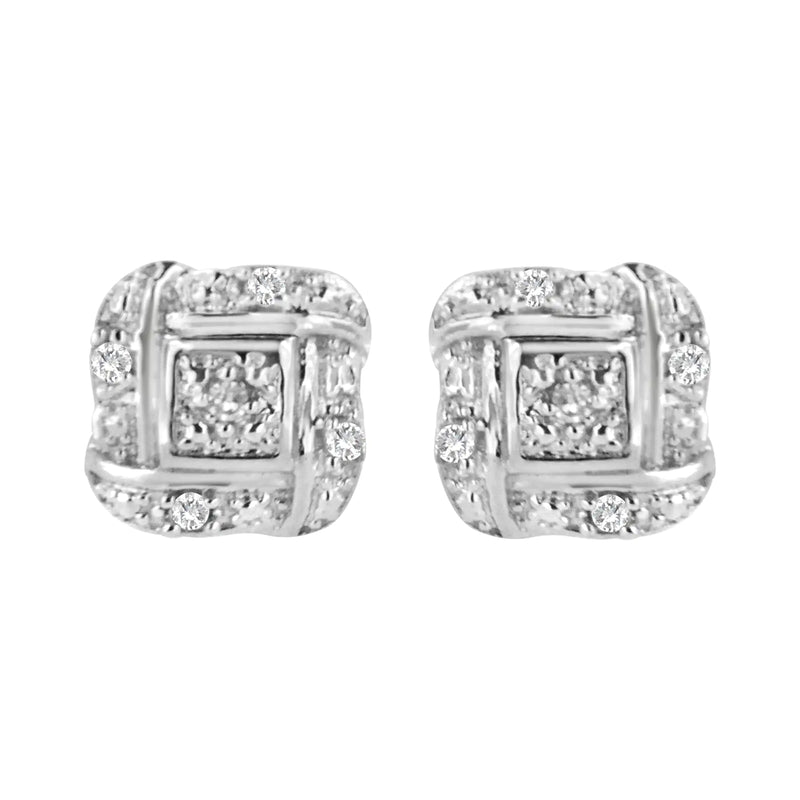 Sterling Silver Round Cut Diamond Square Stud Earrings (0.04 cttw, H-I Color, I2-I3 Clarity)