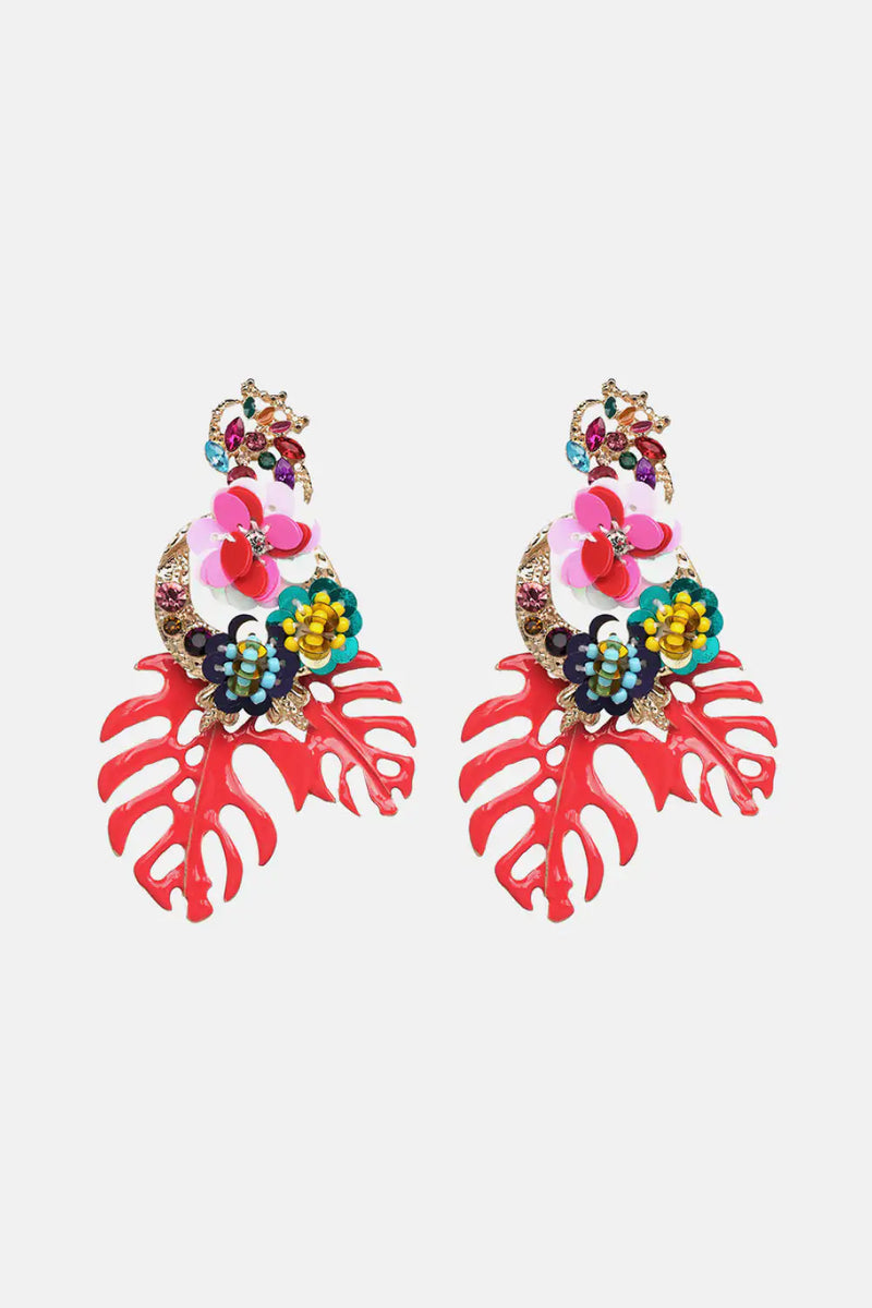 Leaf & Flower Shape Zinc Alloy Dangle Earrings