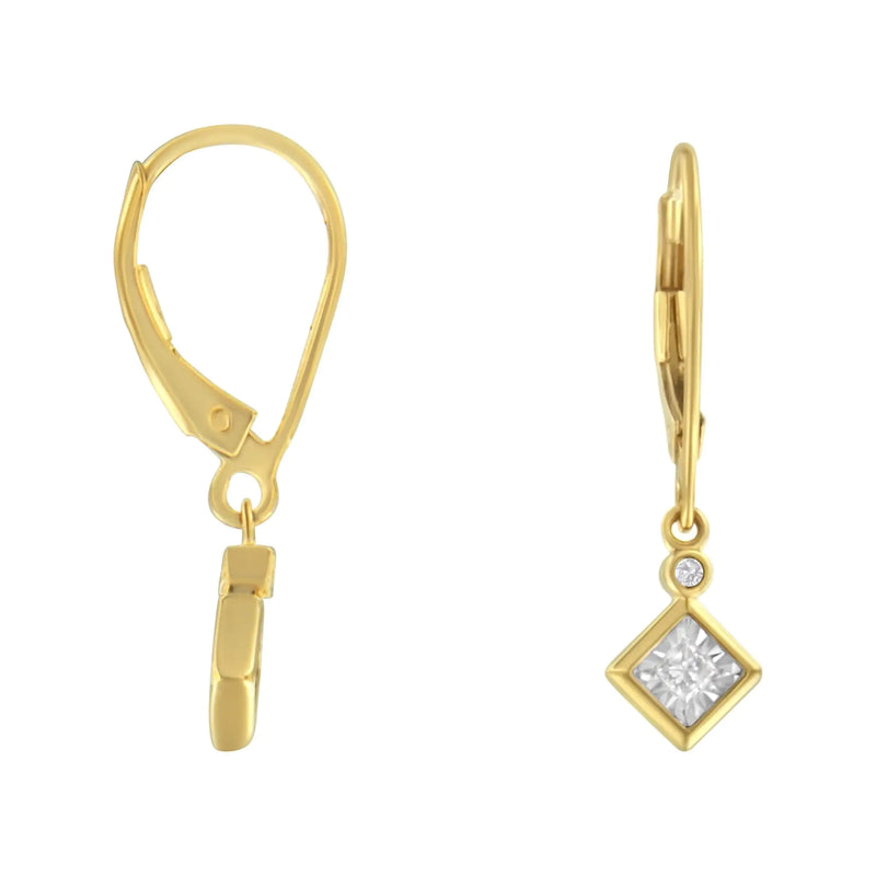 2 Micron 14K Yellow Gold Plating Diamond Dangle Earrings ( 1/3 cttw, J-K Color, I1-I2 Clarity)