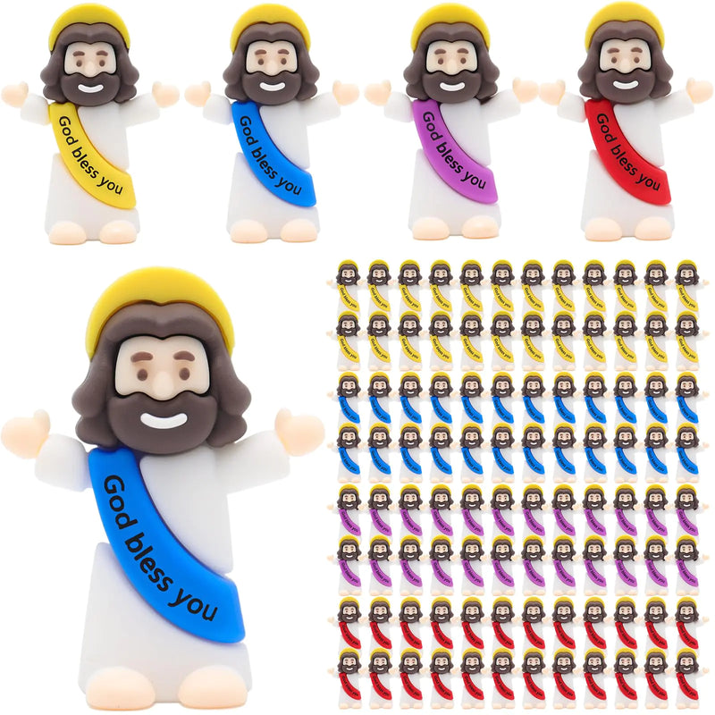 Yelakey Little Jesus Figures 100 Pack Mini Jesus Figurines in Bulk Classic Religious Christ Savior Jesus Decor for Baptism Sunday Easter Egg Stuffers