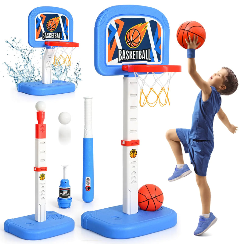 NatuBeau 4-in-1 Toddler Basketball Hoop and T Ball Set Pool Basketball Hoop for Kids Kids Basketball Hoop Outdoor Indoor Adjustable Height Mini Basketball Hoop Sports Toys Gifts for Kids 3-5