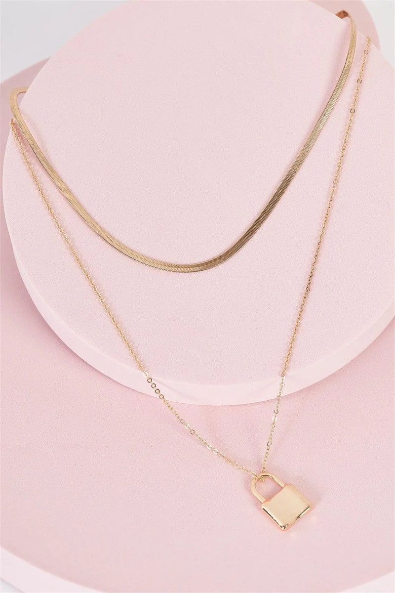 Gold Double Linked Snake Chain Pendant Necklace