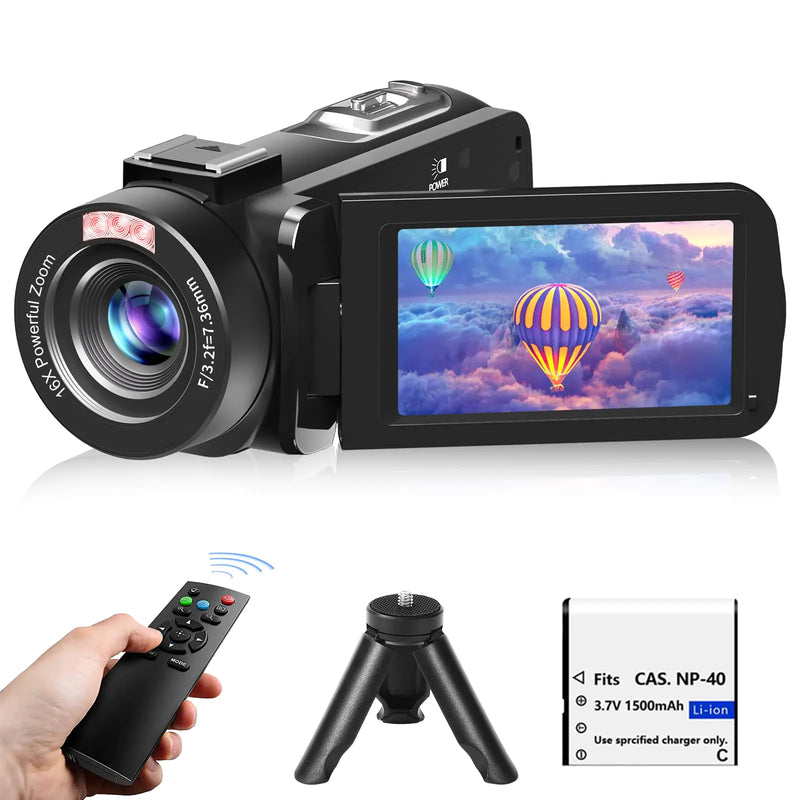 Video Camera Full HD 1080P 30MP Camcorder Vlogging Camera for YouTube with Infrared Night Vision 18X Digital Zoom 3.0“ LCD Screen Digital Camera Video Recorder with Remote Control and Battery